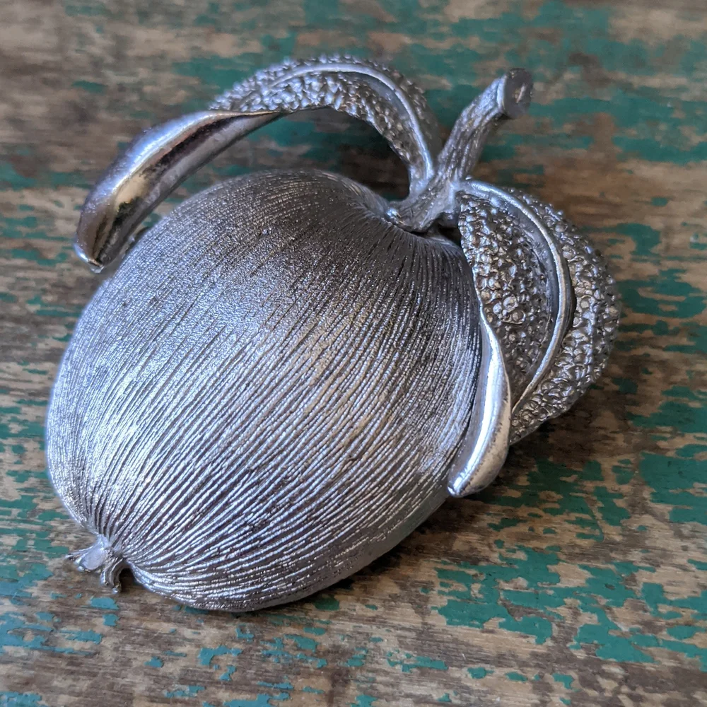 Vintage Sarah Coventry Silver-Tone Apple Brooch Pin with Necklace Pendant